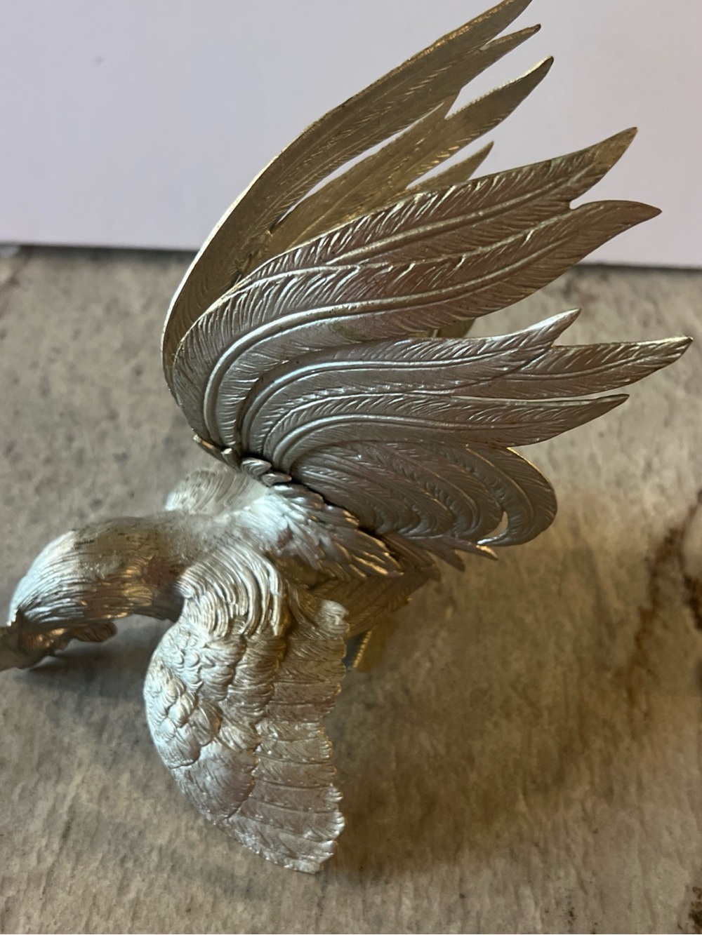 Source Unknown Metallic Silver colored Rooster Chicken Bird Accent Sculpture